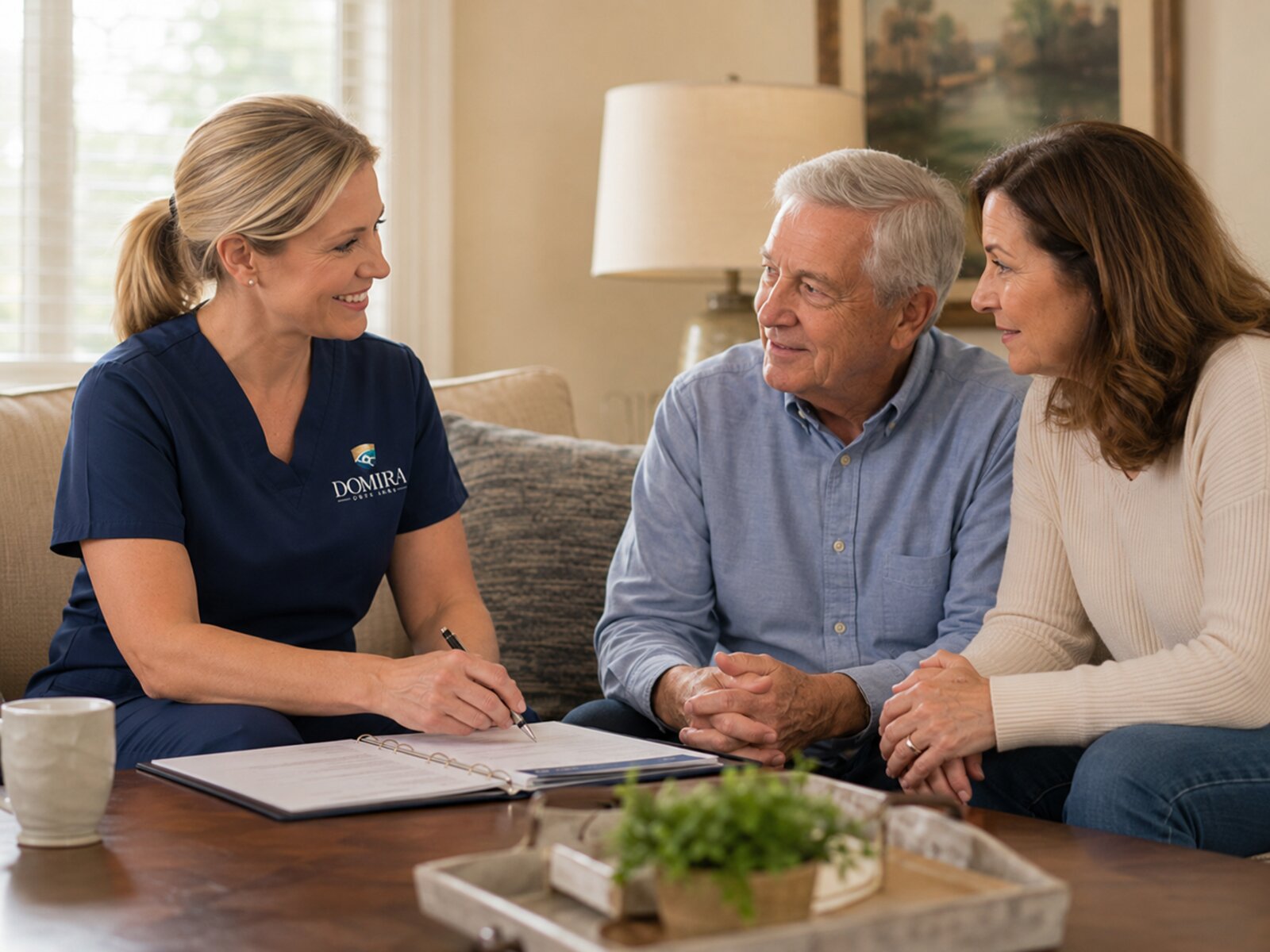 Reviewing long-term care insurance paperwork with a family